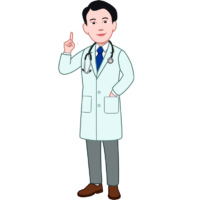 指で合図して微笑みかけている男性医師のイラスト