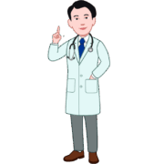 指で合図して微笑みかけている男性医師のイラスト