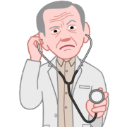 神妙な顔つきで、聴診器をあてている老医師のイラスト