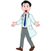 歩きながら両手を広げて驚いている男性医師のイラスト