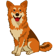いらっしゃい中 笑顔でお出迎えする「いらっしゃいませ犬」のイラスト