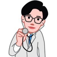 熱心に診察している若い医師のイラスト