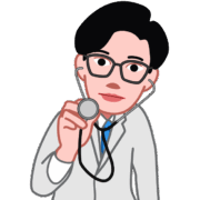 熱心に診察している若い医師のイラスト
