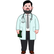 太っていて体格のがっしりした男のお医者さんのイラスト