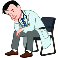 長時間労働に疲れて休憩中の椅子で眠り込んでしまった医師のイラスト