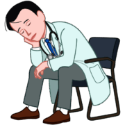 長時間労働に疲れて休憩中の椅子で眠り込んでしまった医師のイラスト