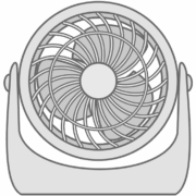 空気の流れを作って室内の温度を下げる送風機のイラスト