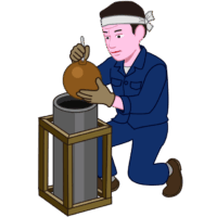 大玉打ち上げ花火の準備をしている花火職人のイラスト