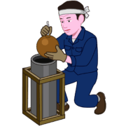 花火師 大玉打ち上げ花火の準備をしている花火職人のイラスト