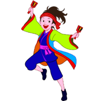 鳴子を鳴らしてよさこいソーランを踊っている女性のイラスト