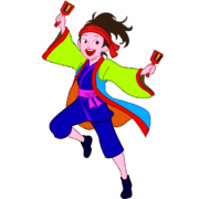 よさこいソーラン踊り 鳴子を鳴らしてよさこいソーランを踊っている女性のイラスト