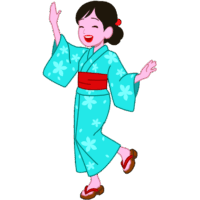 浴衣を着て踊っている若い女性のイラスト