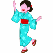 浴衣で踊る 浴衣を着て踊っている若い女性のイラスト