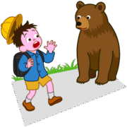 市街地でクマと遭遇 通学路でクマとバッタリ出くわした小学生のイラスト