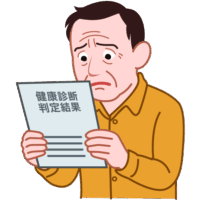 不安そうに健康診断書を見ている中年男性のイラスト