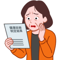 健康診断の結果に驚いている中年女性のイラスト