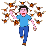 スズメバチ急襲 スズメバチの大群に追いかけられている男のイラスト