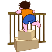 ベランダの柵越え 幼児の危険行動・ベランダの柵を乗り越えようとする子どものイラスト