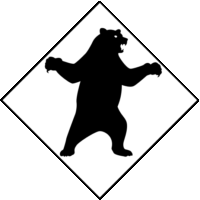 クマに対する「注意喚起サイン」のイラスト・白地に黒枠線、図は黒