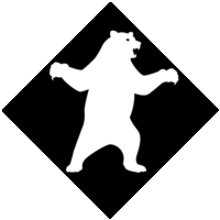 クマに対する「注意喚起サイン」のイラスト・黒地に図は白抜き