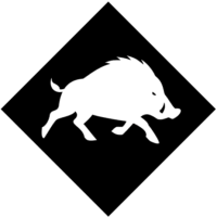 猪の突進危険「注意喚起サイン」のイラスト・図は黒ベタに白抜き