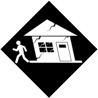 老朽家屋倒壊危険「注意喚起サイン」のイラスト・図は黒ベタに白抜き