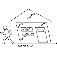 老朽家屋倒壊危険「注意喚起サイン」のイラスト・図は白ベタに黒枠線