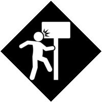 歩行中の障害物危険「注意喚起サイン」のイラスト・図は黒ベタに黒と白