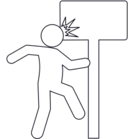 歩行中の障害物危険「注意喚起サイン」のイラスト・図は白ベタに黒線縁取り