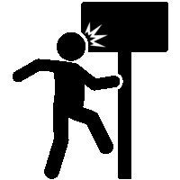 歩行中の障害物危険「注意喚起サイン」のイラスト・図は黒ベタ