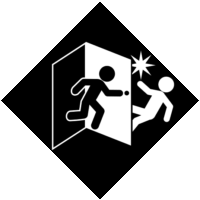 ドアを急に押して開けると危険「注意喚起サイン」のイラスト・図は黒ベタに白抜き