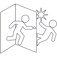 ドアを急に押して開けると危険「注意喚起サイン」のイラスト・図は白ベタに黒線縁取り