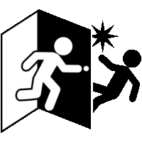 ドアを急に押して開けると危険「注意喚起サイン」のイラスト・図は黒と白