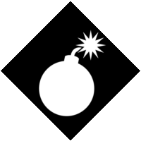 爆発物危険警告「注意喚起サイン」のイラスト・黒ベタに白抜き