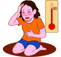 危険な暑さに襲われて熱中症で座り込んでいる女性のイラスト