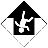 開口部に転落防止の「注意喚起サイン」のイラスト・黒地に図は白抜き