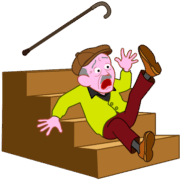 転落した老人 階段で足がもつれて転落した老人のイラスト