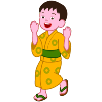 【夏祭り・盆踊り】黄色い浴衣の男の子イラスト | 笑顔で楽しむ子供のフリー素材