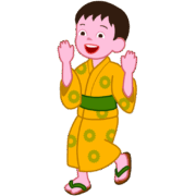 【夏祭り・盆踊り】黄色い浴衣の男の子イラスト | 笑顔で楽しむ子供のフリー素材