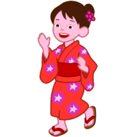 花火大会・盆踊り・夏祭りイベント向け｜笑顔で手を振る浴衣少女のイラスト