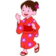 花火大会・盆踊り・夏祭りイベント向け｜笑顔で手を振る浴衣少女のイラスト