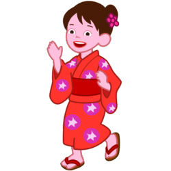 花火大会・盆踊り・夏祭りイベント向け｜笑顔で手を振る浴衣少女のイラスト