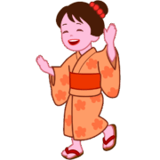 お祭りで踊りを楽しんでいる笑顔の少女のイラスト