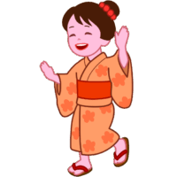 お祭りで踊りを楽しんでいる笑顔の少女のイラスト