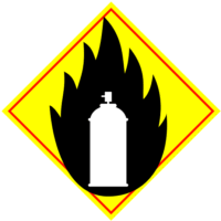 可燃物発火危険「注意喚起サイン」のイラスト・黄色地に赤枠線、図は黒と白