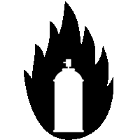 可燃物発火危険「注意喚起サイン」のイラスト・図は黒ベタに白抜き