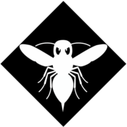 スズメバチ注意03 攻撃的なスズメバチに対する「注意喚起サイン」のイラスト・黒地に図は白抜き
