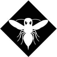 攻撃的なスズメバチに対する「注意喚起サイン」のイラスト・黒地に図は白抜き