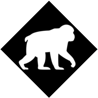 野生の猿に用心「注意喚起サイン」のイラスト・黒色地に図は白抜き