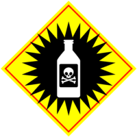 有毒物質危険「注意喚起サイン」のイラスト・黄色地に赤枠線、図は黒と白